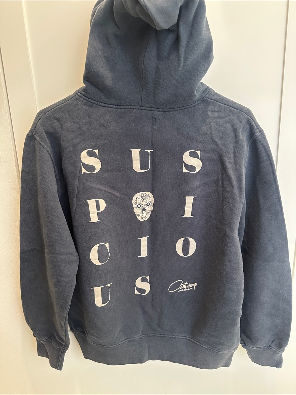 Men's Black Pullover Hoodie with Embroidered Skull